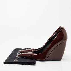 Pre Owned Nicholas Kirkwood Burgundy Patent Leather Pointed Toe Wedge Pumps Size 38
