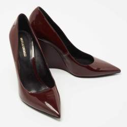 Pre Owned Nicholas Kirkwood Burgundy Patent Leather Pointed Toe Wedge Pumps Size 38