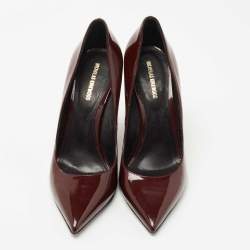 Pre Owned Nicholas Kirkwood Burgundy Patent Leather Pointed Toe Wedge Pumps Size 38