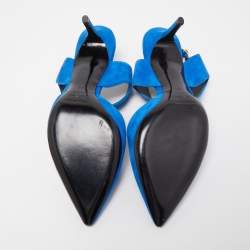 Pre Owned Nicholas Kirkwood Blue Suede Pointed Toe Ankle Strap Pumps Size 38.5