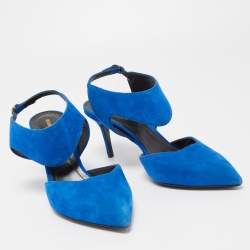 Pre Owned Nicholas Kirkwood Blue Suede Pointed Toe Ankle Strap Pumps Size 38.5