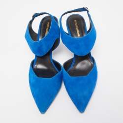 Pre Owned Nicholas Kirkwood Blue Suede Pointed Toe Ankle Strap Pumps Size 38.5