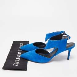 Pre Owned Nicholas Kirkwood Blue Suede Pointed Toe Ankle Strap Pumps Size 38.5