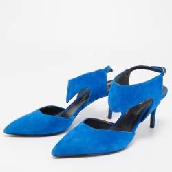 Pre Owned Nicholas Kirkwood Blue Suede Pointed Toe Ankle Strap Pumps Size 38.5