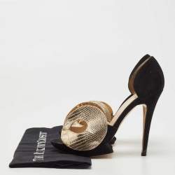 Pre Owned Nicholas Kirkwood Black /Gold Monochrome Suede Cut Out Peep Toe Platform Pumps Size 39