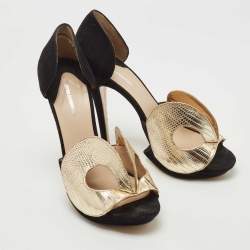 Pre Owned Nicholas Kirkwood Black /Gold Monochrome Suede Cut Out Peep Toe Platform Pumps Size 39
