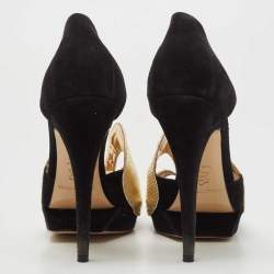 Pre Owned Nicholas Kirkwood Black /Gold Monochrome Suede Cut Out Peep Toe Platform Pumps Size 39