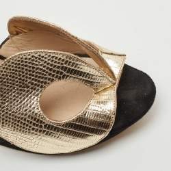 Pre Owned Nicholas Kirkwood Black /Gold Monochrome Suede Cut Out Peep Toe Platform Pumps Size 39