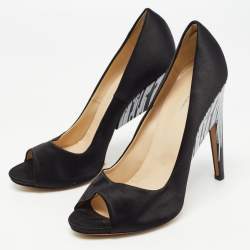 Nicholas Kirkwood Black/White Satin Open Toe Pumps Size 40.5