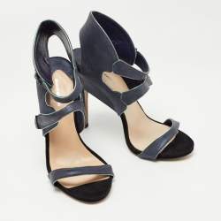 Nicholas Kirkwood Grey /Black Leather Ankle Strap Sandals Size 40
