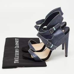 Nicholas Kirkwood Grey /Black Leather Ankle Strap Sandals Size 40