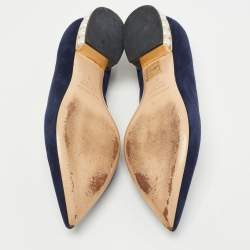 Nicholas Kirkwood Navy Blue Suede  Casati Faux Pearl Heel Pointed Toe Loafers Size 38