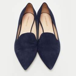 Nicholas Kirkwood Navy Blue Suede  Casati Faux Pearl Heel Pointed Toe Loafers Size 38
