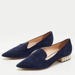 Nicholas Kirkwood Casati Faux Pearl-embellished Tweed Loafers In Dark Blue