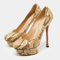 Nicholas Kirkwood Cream/Brown Python Leather Platform Pumps Size 39