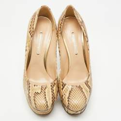 Nicholas Kirkwood Cream/Brown Python Leather Platform Pumps Size 39