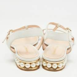 Nicholas Kirkwood White Leather Faux Pearl Embellished Casati Sandals Size 38