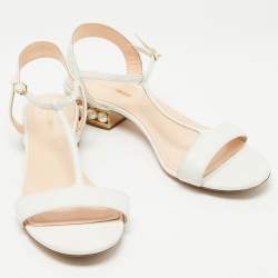 Nicholas Kirkwood White Leather Faux Pearl Embellished Casati Sandals Size 38