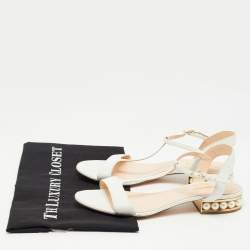 Nicholas Kirkwood White Leather Faux Pearl Embellished Casati Sandals Size 38