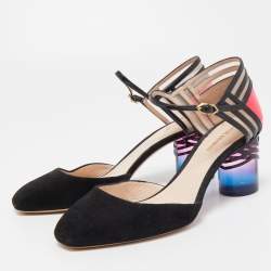 Nicholas Kirkwood Black/Pink Suede and Patent Ankle Strap Pumps Size 37.5