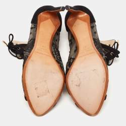 Nicholas Kirkwood Black Lace and Suede Cut Out Lace Up Booties Size 38