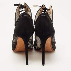 Nicholas Kirkwood Black Lace and Suede Cut Out Lace Up Booties Size 38