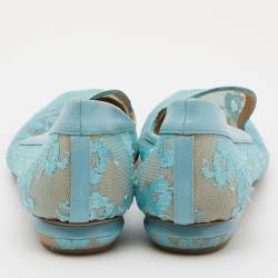 Pre Owned Nicholas Kirkwood Blue Lace and Leather Casati Ballet Flats Size 37