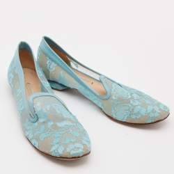 Pre Owned Nicholas Kirkwood Blue Lace and Leather Casati Ballet Flats Size 37