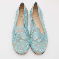 Pre Owned Nicholas Kirkwood Blue Lace and Leather Casati Ballet Flats Size 37