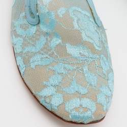 Pre Owned Nicholas Kirkwood Blue Lace and Leather Casati Ballet Flats Size 37