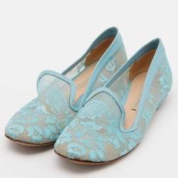 Pre Owned Nicholas Kirkwood Blue Lace and Leather Casati Ballet Flats Size 37