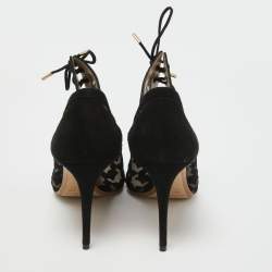Pre Owned Nicholas Kirkwood Black Lace and Suede Peep Toe Lace Up Sandals Size 40.5