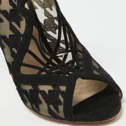 Pre Owned Nicholas Kirkwood Black Lace and Suede Peep Toe Lace Up Sandals Size 40.5