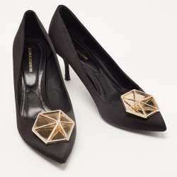 Pre Owned Nicholas Kirkwood Black Satin Crystal Embellished Pointed Toe Pumps Size 39