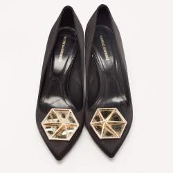 Pre Owned Nicholas Kirkwood Black Satin Crystal Embellished Pointed Toe Pumps Size 39