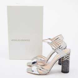 Nicholas Kirkwood Silver Mesh/Patent Leather Zaha Ultra Slingback Sandals Size 40