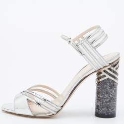 Nicholas Kirkwood Silver Mesh/Patent Leather Zaha Ultra Slingback Sandals Size 40