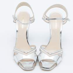 Nicholas Kirkwood Silver Mesh/Patent Leather Zaha Ultra Slingback Sandals Size 40