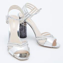 Nicholas Kirkwood Silver Mesh/Patent Leather Zaha Ultra Slingback Sandals Size 40