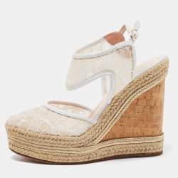 Nicholas Kirkwood White Lace Wedge Platform Ankle Strap Espadrilles Size 39.5
