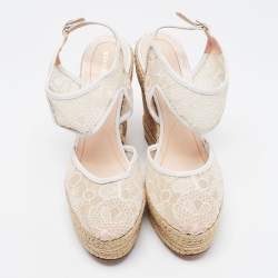 Nicholas Kirkwood White Lace Wedge Platform Ankle Strap Espadrilles Size 39.5