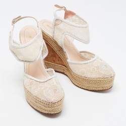 Nicholas Kirkwood White Lace Wedge Platform Ankle Strap Espadrilles Size 39.5