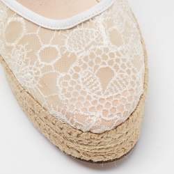 Nicholas Kirkwood White Lace Wedge Platform Ankle Strap Espadrilles Size 39.5