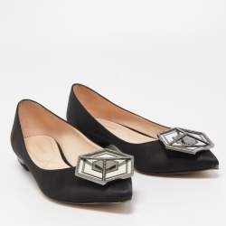 Pre Owned Nicholas Kirkwood Black Satin Embellished Ballet Flats Size 37.5