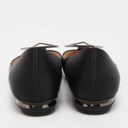 Pre Owned Nicholas Kirkwood Black Satin Embellished Ballet Flats Size 37.5