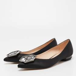 Pre Owned Nicholas Kirkwood Black Satin Embellished Ballet Flats Size 37.5