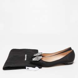 Pre Owned Nicholas Kirkwood Black Satin Embellished Ballet Flats Size 37.5