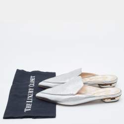 Nicholas Kirkwood Silver Leather Pointed Toe Beya Flat Mules Size 39.5