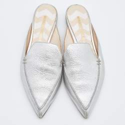 Nicholas Kirkwood Silver Leather Pointed Toe Beya Flat Mules Size 39.5