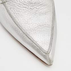 Nicholas Kirkwood Silver Leather Pointed Toe Beya Flat Mules Size 39.5